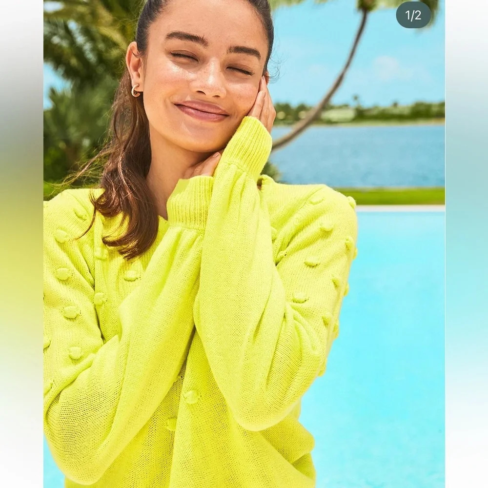 LILLY PULITZER | Tekla Bauble Yellow Pull Over Knit Sweater Lime Green Size xs - Picture 4 of 11